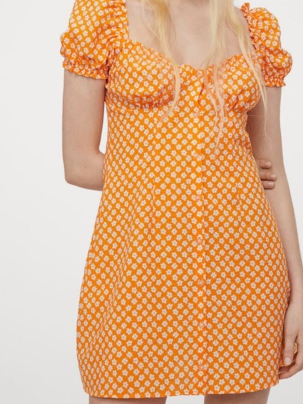 Divided‎ by H&M Orange Floral Puff Sleeve Mini Dress S